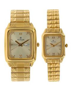 Men Gold-Toned His & Hers Analogue Watch NK15812488YM05