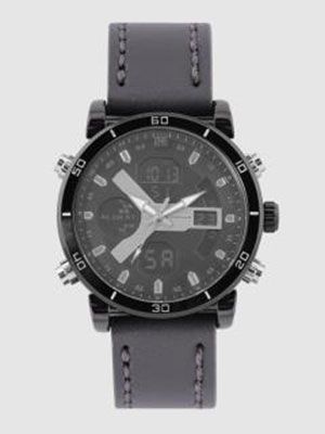 Men Black Analogue and Digital Leather Watch C1180-03