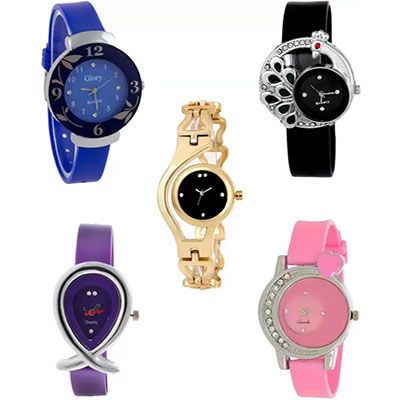 0049 Stylish Multicolour Dial With Golden Chain Beautiful Watches Combo For Woman And Girls Watch - For Girls