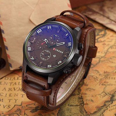 Men  Brown Leather Analog Watch for Men