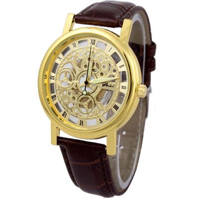 Flames Skeleton Transparent See-Through Gold Dial 4 Watch - For Men