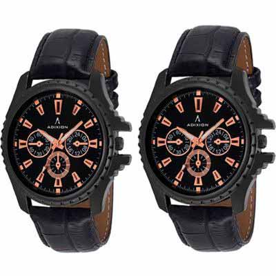 133NL0101 New Chronograph Pattern Black Leather Watch - For Men