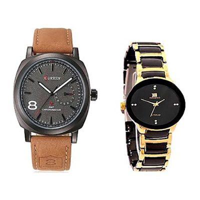 Brown Black Dial and IIK Colection Black and Gold Women Watches for Men and Women