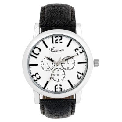 Black Leather Analog Watch