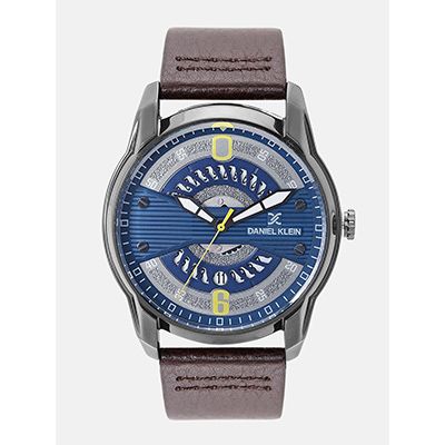 Men Blue & Grey Textured Analogue Watch DK12155-3