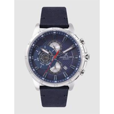 Men Blue Leather Analogue Watch DK.1.12255-3