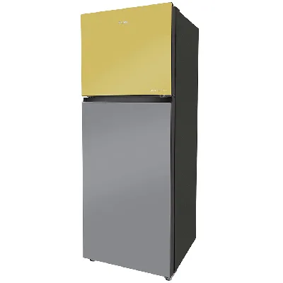 HRF-3783YGG-P Vogue Series 328L, Yellow Grey Glass Finish Top Mount Frost Free Refrigerator