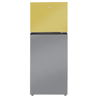 HRF-3783YGG-P Vogue Series 328L, Yellow Grey Glass Finish Top Mount Frost Free Refrigerator
