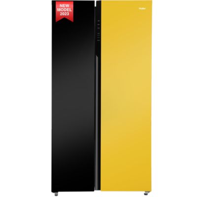 HRS-682KYGU1 Vogue 602L Black Yellow Glass 2-Door Convertible Fridge