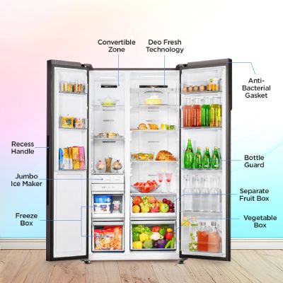 HRS-682KYGU1 Vogue 602L Black Yellow Glass 2-Door Convertible Fridge