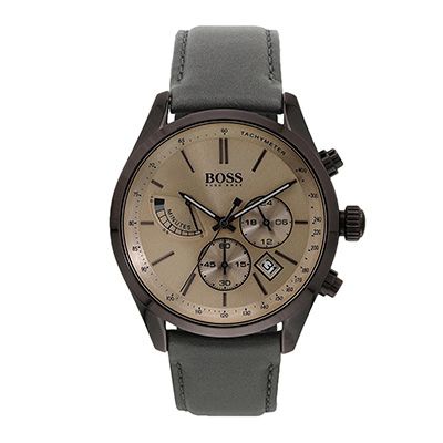 Men Beige Leather Analogue Watch