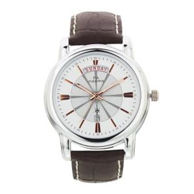 Men White Leather Analogue Watch O-52981LMGI