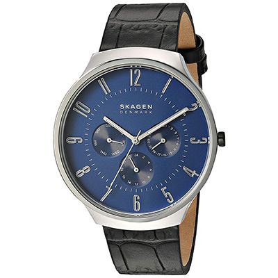 Men Blue Analogue Leather Watch SKW6535_SOR