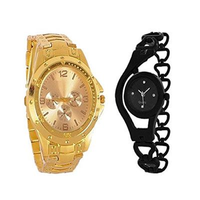 full gold for mens and black jali womens and girls Watch - For Men & Women
