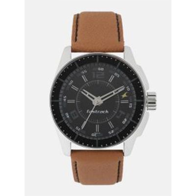 Men Black Genuine Leather Analogue Watch NK3089SL05_OR2