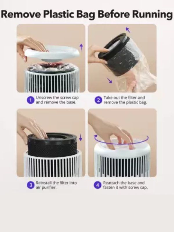 Small Bedroom Office Air Purifier - 3 Stage Filter (True HEPA H13+Carbon)