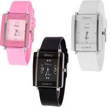 Square Glory KAWA White Black And Pink Combo Pack Of - 3 For Woman Watch - For Girls