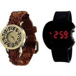 Brown And Black Analouge And Digital Watches Combo PAck Of- 2 For Boys And Girls Watch - For Men & Women