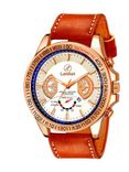 Men Off-White & Tan Brown Chronograph Leather Watch LAM-1019