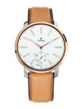 Men White & Tan Brown Leather Analogue Watch