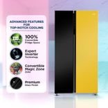HRS-682KYGU1 Vogue 602L Black Yellow Glass 2-Door Convertible Fridge