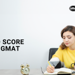 A picture of a woman studying with a text that says how to score 700+ in GMAT next to IMS Manya and The Princeton Review logos