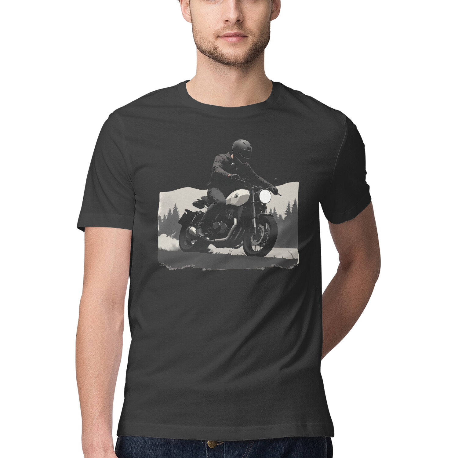 “Forest Throttle” Off-Road Rider Tee, Black, front