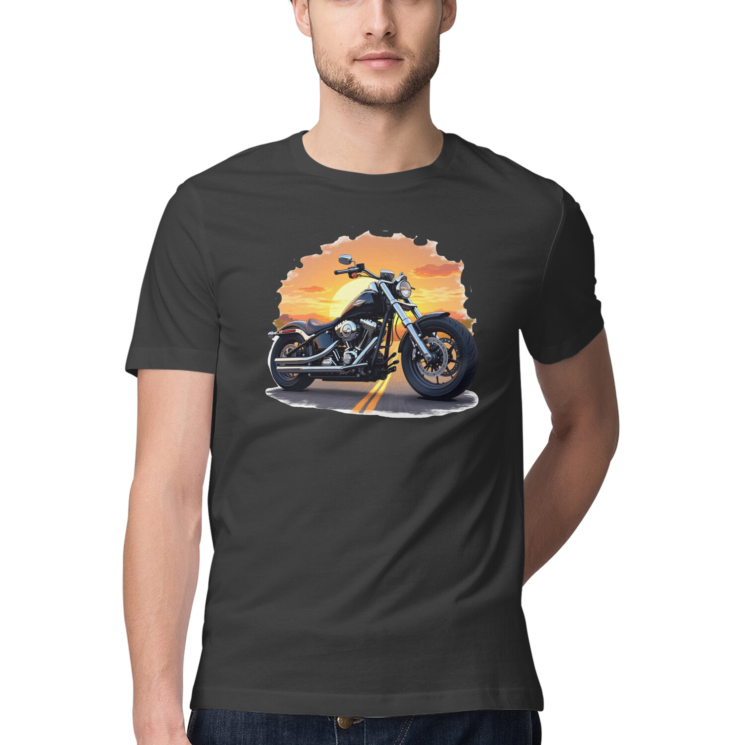 “Sunset Glide” Cruiser Motorcycle Tee, Black, front