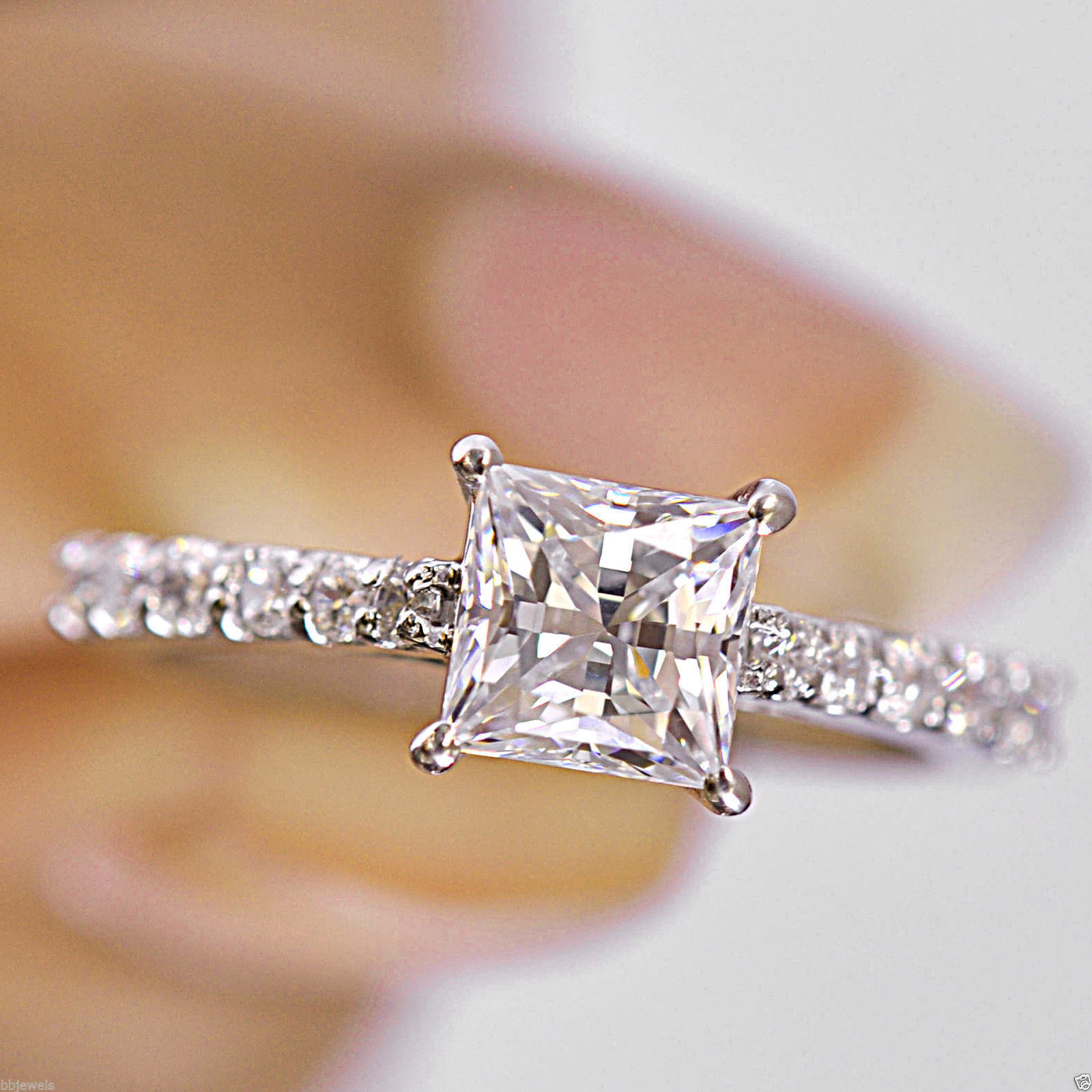 Brillaint Princess Cut 2.50 TCW Solitaire Engagement Ring in 14k White gold Over Brillaint Princess Cut 2.50 TCW Solitaire Engagement Ring in 14k White gold Over