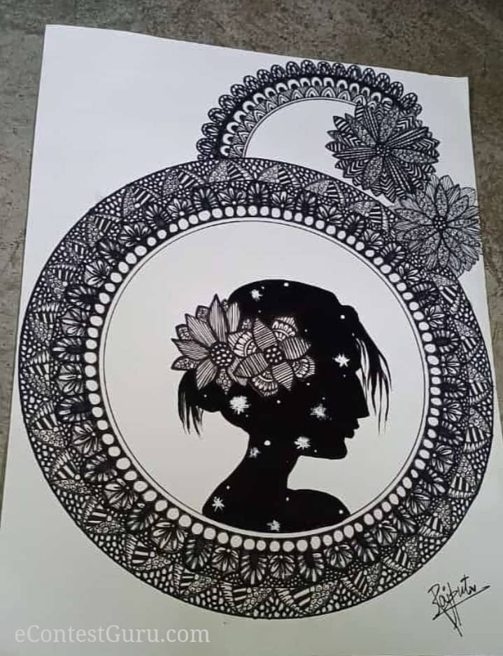 Mandala art girl drawing artwork by JAHANVI RAJPUT
