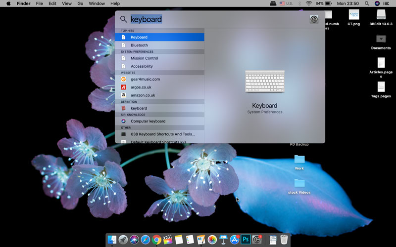 Search the Keyboard in the Spotlight Search