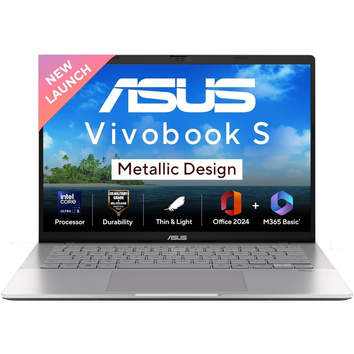 ASUS Vivobook S14, Intel Core Ultra 5 225H, Intel iGPU,16GB RAM,512GB SSD, FHD+,14",60Hz,Windows 11,M365 Basic (1Year)*,Office Home 2024,Cool Silver,1.4 Kg, S3407CA-LY060WS, Metallic Design Laptop - View 1