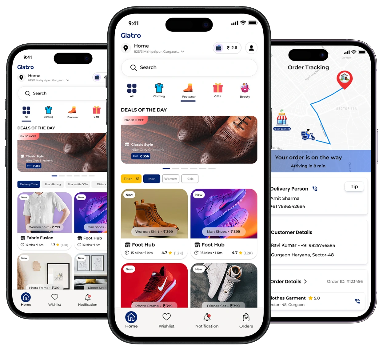 Customer mobile app screens preview