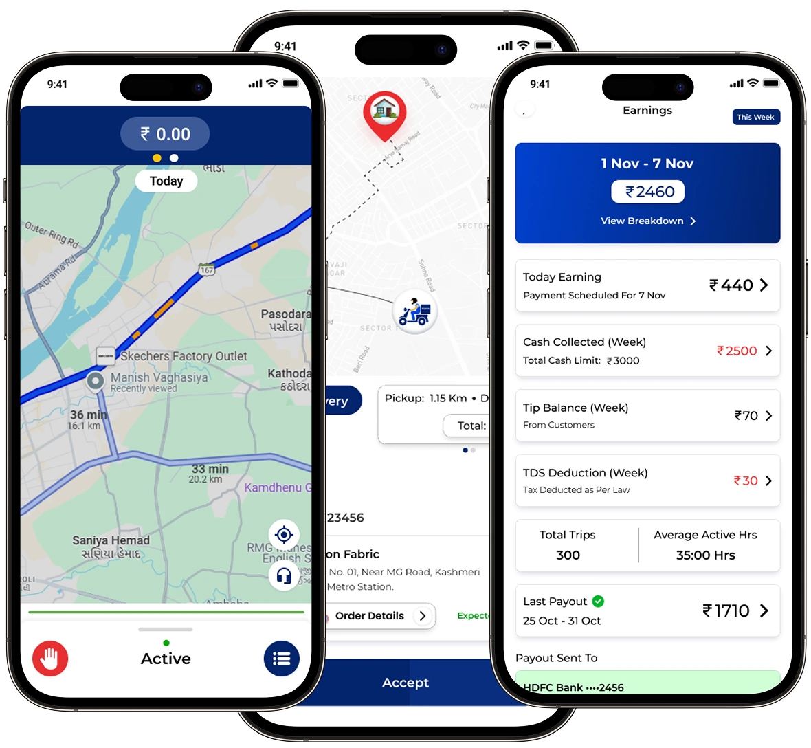Delivery partner mobile app screens preview