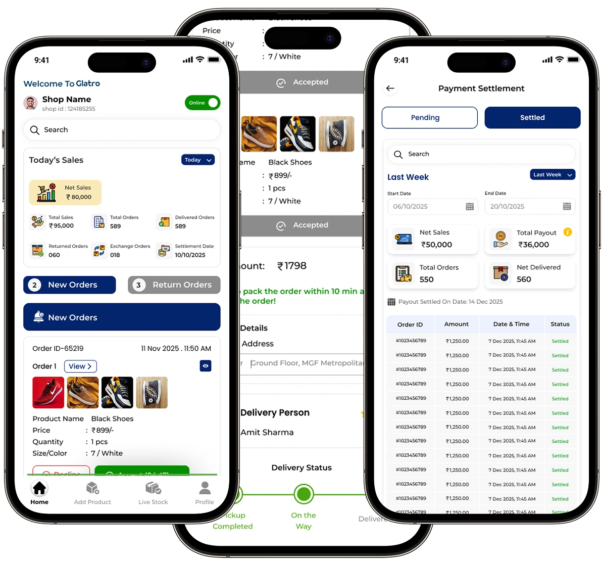 Vendor mobile app screen preview