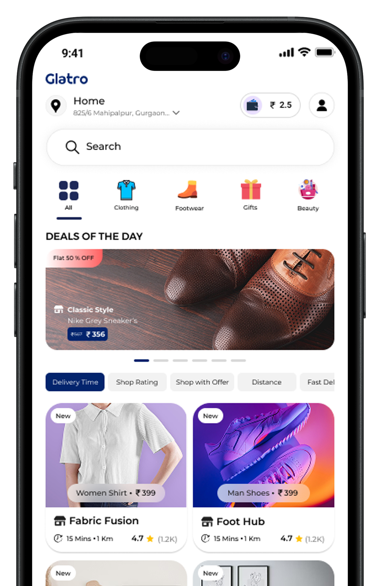 Customer app screen showing store browsing