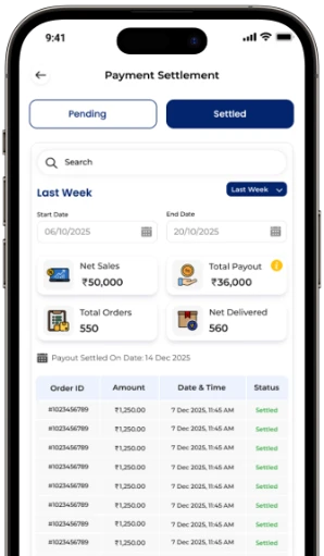 Vendor app screen showing order management