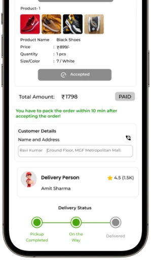 Vendor app screen showing delivery tracking