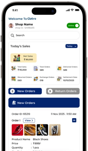 Vendor app screen showing store dashboard