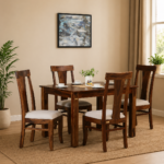 Heritage Solid Sheesham Wood 4 Seater Dining Table Set with Cushioned Chairs