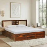 Solid wood bed with elegant headboard design