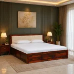 Traditional wooden bed with elegant carved headboard