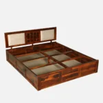 Modern sheesham wood king size bed with storage and elegant headboard design india - Image 4