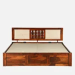 Modern sheesham wood king size bed with storage and elegant headboard design india - Image 5