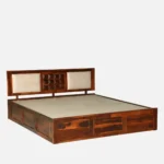 Modern sheesham wood king size bed with storage and elegant headboard design india - Image 7