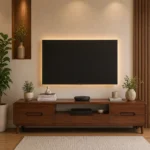 Luxury Walnut Finish TV Unit with Backlit Panel Design