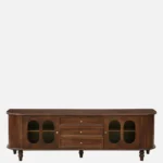 Minimalist walnut finish tv unit with storage for large screen tv in india - Image 2