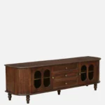 Minimalist walnut finish tv unit with storage for large screen tv in india - Image 4