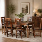 Luxury Solid Sheesham Wood Rustic 6-Seater Dining Table Set with Iron Detailing