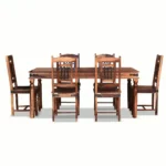 Luxury Solid Sheesham Wood Rustic 6-Seater Dining Table Set with Iron Detailing - Image 3